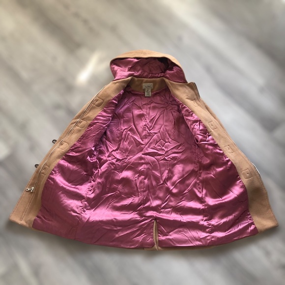 Vintage LL Bean Tan Wool Hooded Toggle Insulated Coat Size Small - Picture 5 of 12